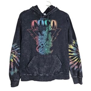 Disney Parks Pixar Coco Hoodie Unisex M Black Tie Dye Acid Wash Pullover Guitar